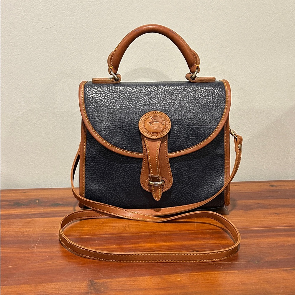 Dooney & Bourke Navy Pebble Leather Crossbody with Brown Trim